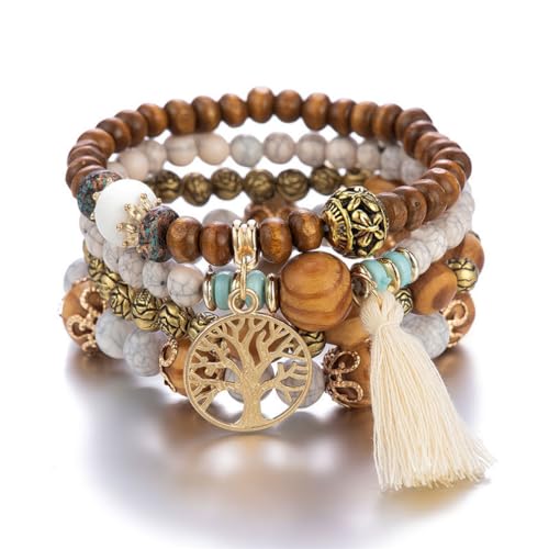 YAZILIND Frauen Multilayer Armbänder Holz Perlen böhmischen elastischen Quasten Vintage-Schmuck (# 3) von YAZILIND