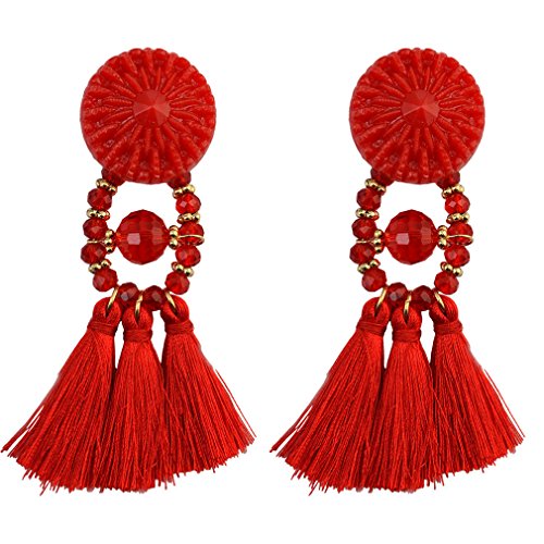 YAZILIND Frauen Stud Drop Baumeln Ohrringe Quasten Perlen Retro Ethnic Tribal Vintage Boho Ohr Aussage Schmuck Handgemachte Rot von YAZILIND