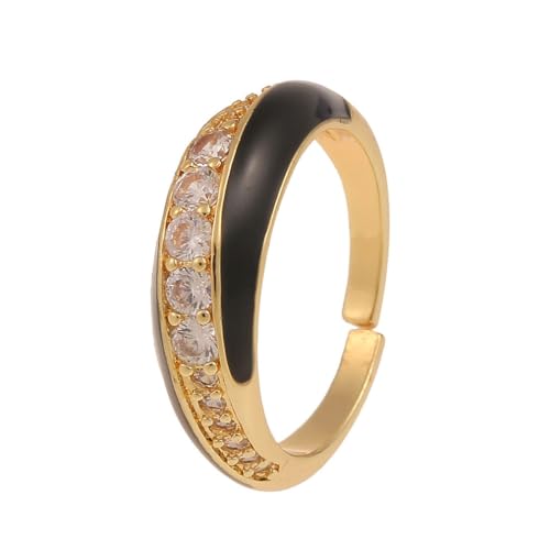 YAZILIND Frauen Verlobungsringe Einstellbare Ewigkeit Band Strass Hochzeit Cocktail Party Schmuck Geschenk (Schwarz) von YAZILIND