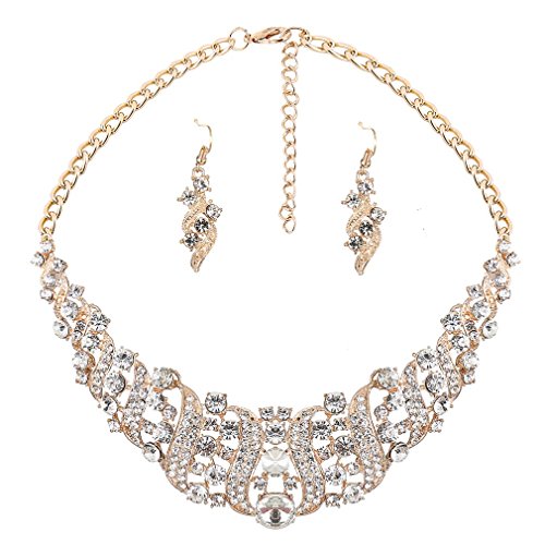 YAZILIND Frauen weißen Strass-Kristall-Halskette und Ohrring-Set Statement-Kragen-Schmuck-Set von YAZILIND