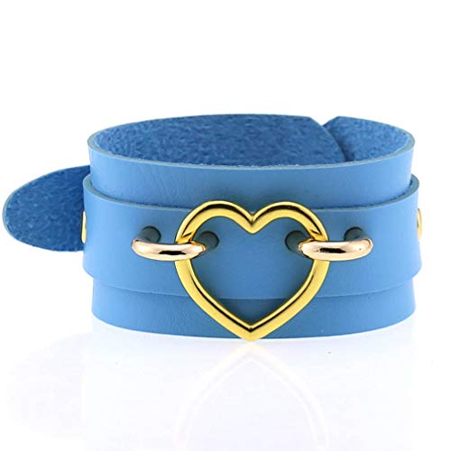 YAZILIND Geschenk für Männer Frauen Lederarmbänder Punk Heart Gothic Personalisierte Verstellbare Armreif Armband Hip Hop Schmuck (Hellblau) von YAZILIND