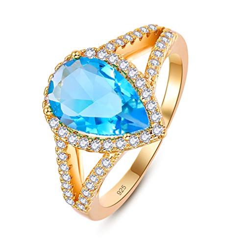 YAZILIND Gold Plated Blue Teardrop Zirkonia CZ Ehering Verlobungsring Frauen Schmuck Geschenk 16.6 von YAZILIND