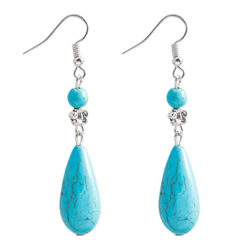 YAZILIND Hakenohrringe Versilbert Wassertropfen Baumeln Türkis Frauen Böhmischen Ethnischen Retro-Ohrringe von YAZILIND