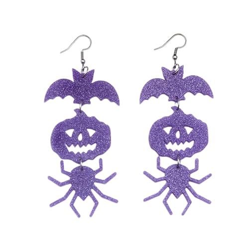 YAZILIND Halloween Spinne Fledermaus Kürbis Ohrringe Acryl Frauen Kostüm Urlaub Nacht Party Zubehör Drop Dangle Schmuck (lila) von YAZILIND