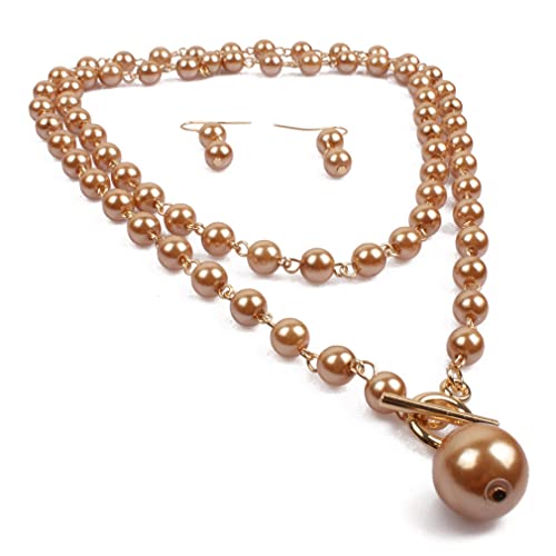 YAZILIND Halskette Ohrhänger Set Übertriebene Perlen Choker Frauen Verstellbarer Retro Party Schmuck (Golden) von YAZILIND