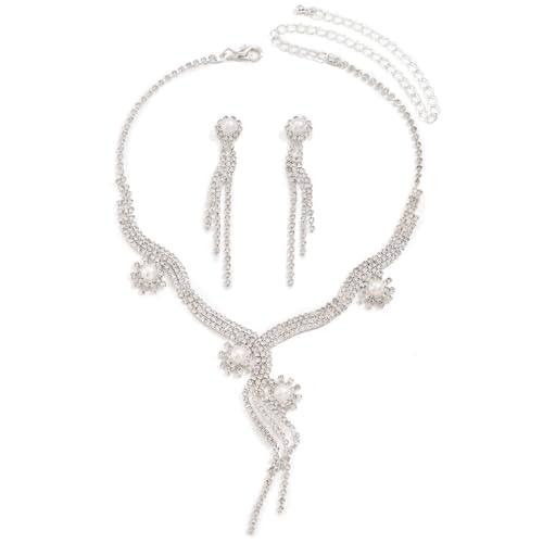 YAZILIND Halskette Ohrringe Set Frauen Perals Strass Einstellbar Vintage Elegant Schlüsselbein Braut Hochzeit Party Kleid Verschönert von YAZILIND
