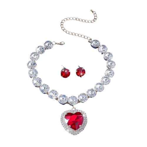 YAZILIND Halskette Ohrringe Set Herz Strass Frauen Schmuck Geschenk Valentinstag Party Hochzeit Elegantes Schlüsselbein Kleid Verschönert (Rot) von YAZILIND