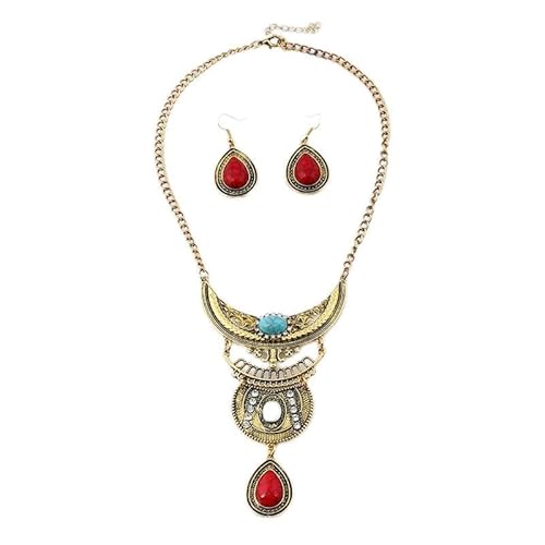 YAZILIND Halskette Ohrringe Set Schmuck Frauen Türkis Wassertropfen Bohemian Vintage Ethnic Choker Sets (Bunt) von YAZILIND