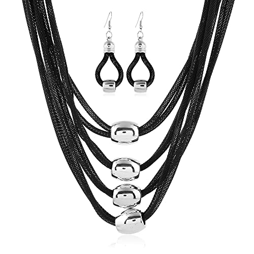 YAZILIND Halskette Ohrringe Set Schmuck Multilayer Party Vintage vergoldet Choker (Schwarz) von YAZILIND