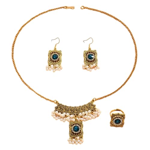 YAZILIND Halskette Ohrringe Set Strass Perlen Schmuck Geschenk Quasten Vintage Ethnic Party Elegant Schlüsselbein Kleid Verschönert von YAZILIND