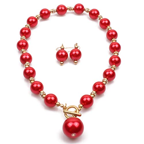 YAZILIND Halskette Ohrringe Set Süßwasserperlen Übertrieben Choker Damen Vintage Hochzeitsschmuck Sets (Rot) von YAZILIND