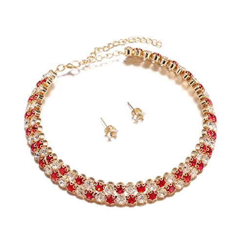 YAZILIND Halskette Ohrringe Set Zirkonia Choker Damen Elegant Schlüsselbein Retro Übertrieben Schmuck (Rot) von YAZILIND