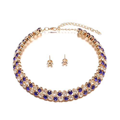 YAZILIND Halskette Ohrringe Set Zirkonia Choker Damen Elegant Schlüsselbein Retro übertrieben Schmuck (Blau) von YAZILIND