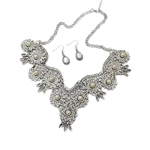 YAZILIND Halskette baumeln Ohrringe Set Schmuck Frauen Strass Party Elegant Hochzeit Choker (Silber) von YAZILIND
