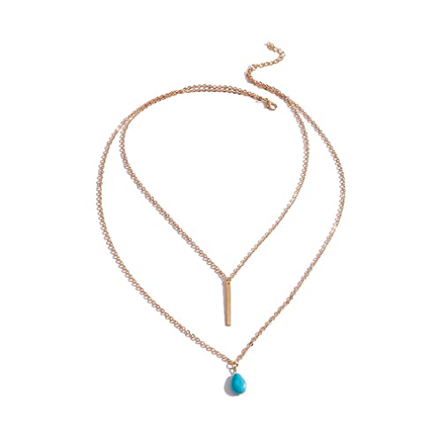 YAZILIND Halskette mit Anhänger Türkis Wassertropfen Damen mehrlagig Schlüsselbein böhmischer eleganter zierlicher Schmuck (golden) von YAZILIND