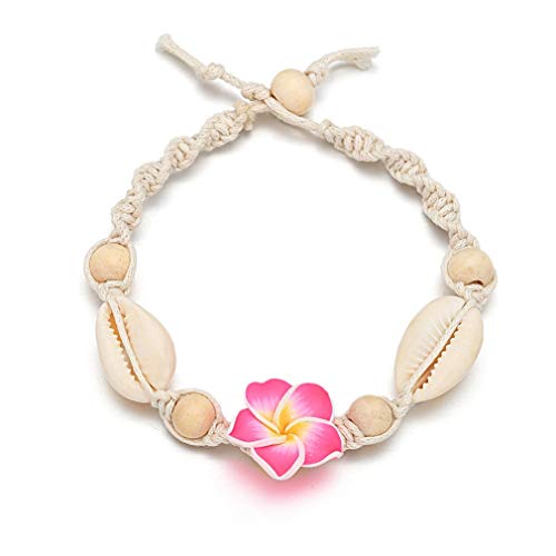 YAZILIND Handwoven Shell Fußkettchen Armbänder Natürliche Kauri Perlen Hawaiian Beach Fußschmuck für Frauen Mädchen Rosa von YAZILIND