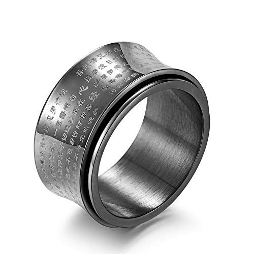 YAZILIND Herren Titan Ringe, Buddhist Heart Sutra Border Edelstahl Rotation Ring Schwarz 20.1 von YAZILIND