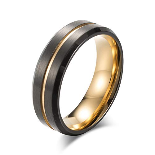 YAZILIND Herren zweifarbiger Ring aus gebürstetem Titanstahl mit schrägem Lichtbogen, Gold 20.1 von YAZILIND