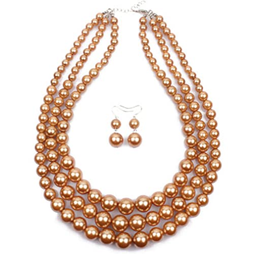 YAZILIND Imitationsperle Übertrieben Schmuckset Mehrschichtige Kette Damen Halskette Ohrringe Sets (Kaffee) von YAZILIND