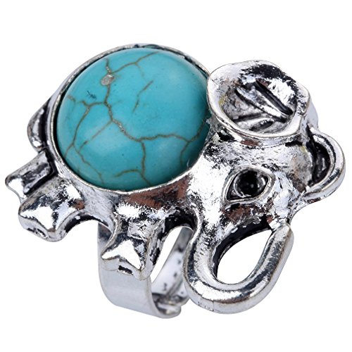 YAZILIND Klassiker Lively Big Ring tibetischen Silber Rund Rimous Türkis Inlay Elefant-Form von YAZILIND