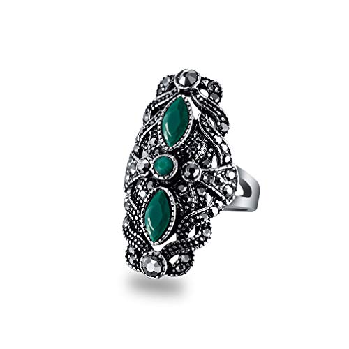 YAZILIND Klassische Edelstein Statement Ring Tibet Silber Geschnitzte Ringe Persönlichkeit Schmuck 18.1 von YAZILIND