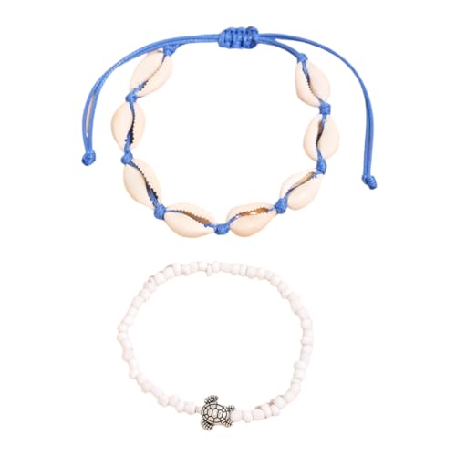 YAZILIND Knöchel Armbänder für Frauen Mädchen Seil Schildkröte Shell Harz Perlen böhmischen ethnischen Schmuck Strand verstellbare Größe Fuß Kette Sets (blau) von YAZILIND