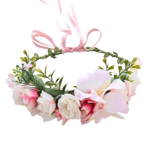 YAZILIND Künstliche Blume Krone Stirnband für Frauen – Pink und Weiß-Blumen-Kranz mit justierbarem Band für Hochzeit, Party oder Photoshoot von YAZILIND