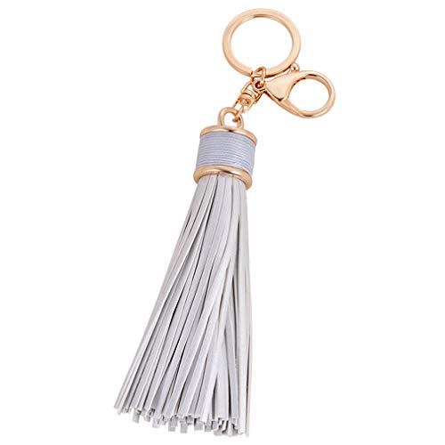 YAZILIND Leder Quaste Frauen KeyRing Geschenk Freundin Beste Freundin Mutter Schwester Handtasche Charme Schlüsselring Dame Anhänger Grau von YAZILIND