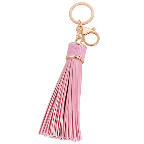 YAZILIND Leder Quaste Frauen KeyRing Geschenk Freundin Beste Freundin Mutter Schwester Handtasche Charme Schlüsselring Dame Anhänger Pink von YAZILIND