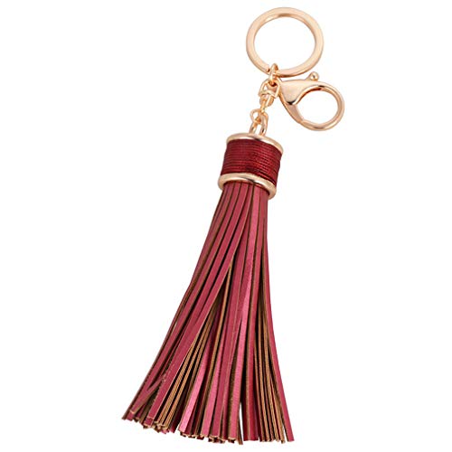 YAZILIND Leder Quaste Frauen KeyRing Geschenk Freundin Beste Freundin Mutter Schwester Handtasche Charme Schlüsselring Dame Anhänger Rot von YAZILIND