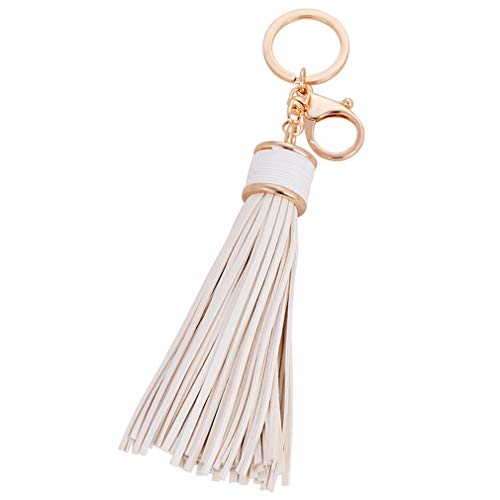 YAZILIND Leder Quaste Frauen KeyRing Geschenk Freundin Beste Freundin Mutter Schwester Handtasche Charme Schlüsselring Dame Anhänger Weiß von YAZILIND