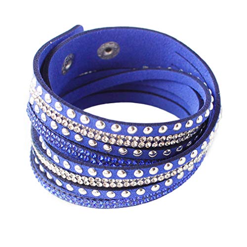 YAZILIND Leder Wickelarmbänder Strass und Muti-Color Perlen Stulpearmband, Charm Multilayer Armband Damen Schmuck Blau von YAZILIND