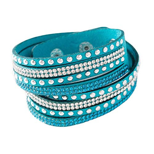 YAZILIND Leder Wickelarmbänder Strass und Muti-Color Perlen Stulpearmband, Charm Multilayer Armband Damen Schmuck Hellblau von YAZILIND