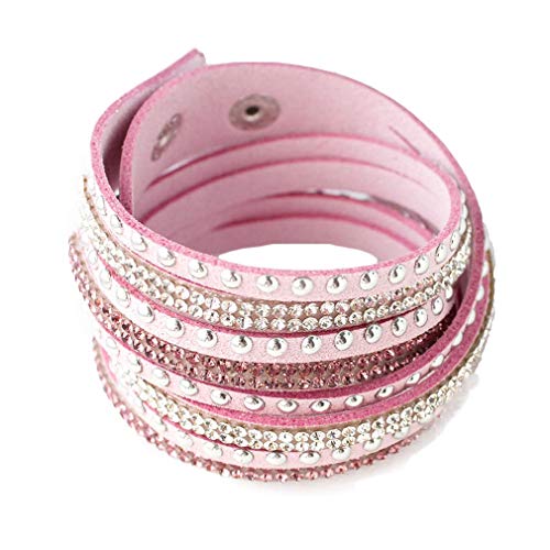 YAZILIND Leder Wickelarmbänder Strass und Muti-Color Perlen Stulpearmband, Charm Multilayer Armband Damen Schmuck Pink von YAZILIND