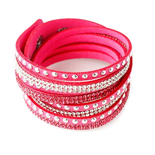 YAZILIND Leder Wickelarmbänder Strass und Muti-Color Perlen Stulpearmband, Charm Multilayer Armband Damen Schmuck Rose Red von YAZILIND