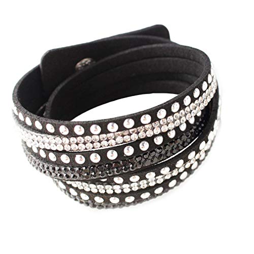 YAZILIND Leder Wickelarmbänder Strass und Muti-Color Perlen Stulpearmband, Charm Multilayer Armband Damen Schmuck Schwarz von YAZILIND