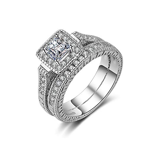 YAZILIND Luxury Square Zirkon Doppelschicht Engagement Braut Ring Hochzeit Fingerschmuck 17.2 von YAZILIND