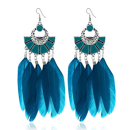 YAZILIND Ohrringe Retro Dream Catcher Feder Blatt Lange Baumeln Haken Ohrringe für Damen Schmuck Geschenk (blau) von YAZILIND