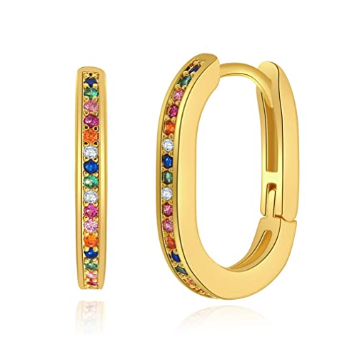 YAZILIND Ohrstecker mit Hebelverschluss 18 Karat vergoldet Strass bunt empfindliche Ohren Damenschmuck Geschenk von YAZILIND