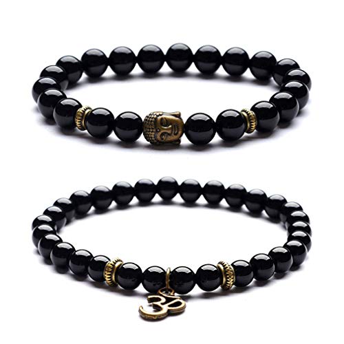 YAZILIND Om Buddha Buddhist Perlen Armband - 8mm Holzperlen - OM - Yoga # 1 + # 3 von YAZILIND