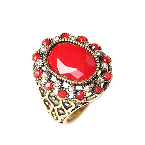 YAZILIND Oval Edelstein Ring Vintage Boho Style Statement Ringe Elegante Frauen Geburtstag Party Schmuck Geschenk Rot 20.1 von YAZILIND