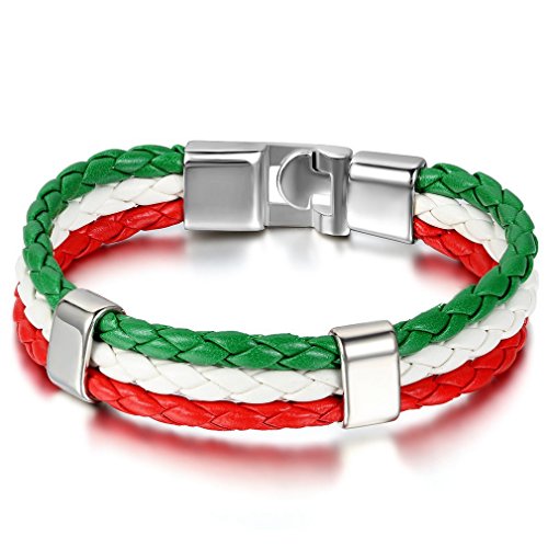 YAZILIND PU Leder Unisex Armband Flagge Farbe Armband Edelstahl Verschluss Für Männer Frauen (Italien) von YAZILIND