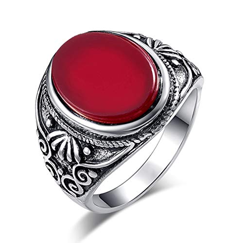 YAZILIND Persönlichkeit Unisex Ring Vintage Geschnitzte Band Ringe Retro Edelstein Schmuck Geburtstagsgeschenk Rot 20.1 von YAZILIND