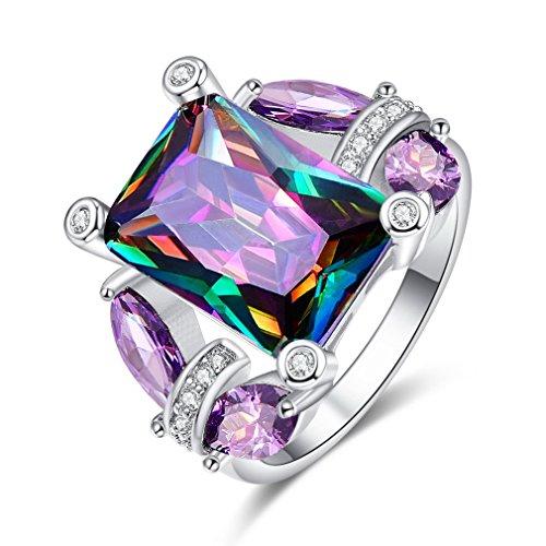 YAZILIND Platin überzogene schöne Rechteck Zirkon Intarsien Strass Hochzeit Ewigkeit Ringe elegant für damen Mädchen Größe 18.8 von YAZILIND