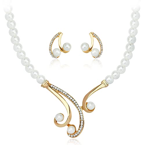 YAZILIND Pullover Kette Nachahmung Perle Strass Vergoldet Halskette Ohrringe Hochzeit Schmuck-Satz YAZILIND Pullover Kette Nachahmung Perle Strass Vergoldet Halskette Ohrringe Hochzeit Schmuck-Satz von YAZILIND