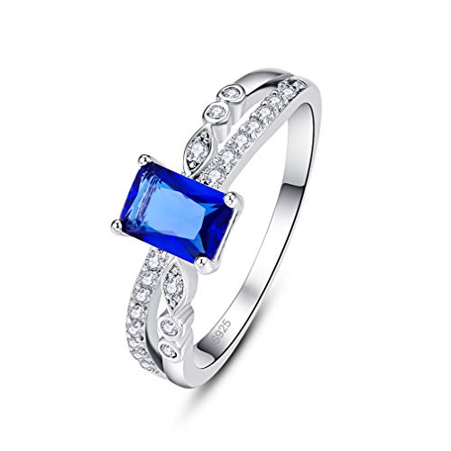 YAZILIND Rectangle Zirkonia Strass Ringe Versprechen Ehering Verlobungsring 925 Sterling Silber Blau 18.8 von YAZILIND