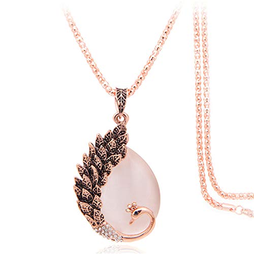 YAZILIND Retro Pfau Wassertropfen Anhänger Halskette Lange Pullover Kette Damenbekleidung Zubehör (Roségold) von YAZILIND