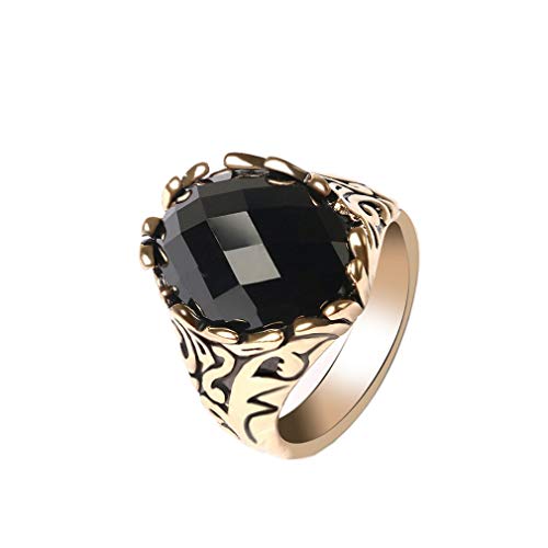 YAZILIND Retro Punk Style Geschnitzte Band Ring Schwarz Edelstein Herrenringe Fashion Party Schmuck Gold 20.1 von YAZILIND