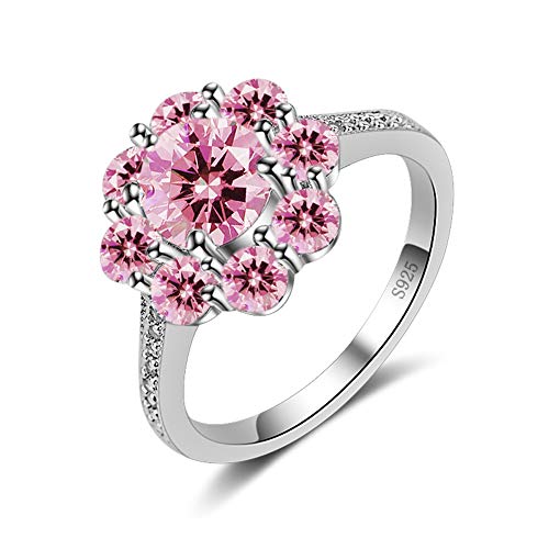 YAZILIND Rosa Blumen Unregelmäßig Einfach Kubik Zirkonia Jahrestag Hochzeit Ring Platin beschichtet Versprechung und Jahrestagring(17.2) von YAZILIND