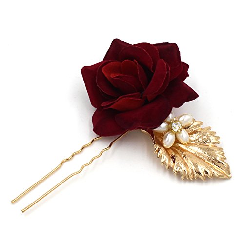 YAZILIND Rose Blume Haarnadel Braut Kopfschmuck Red Hochzeit Tiara Mode Gold Blatt Haar Ornament Frauen Schmuck 1 Stücke YAZILIND Rose Blume Haarnadel Braut Kopfschmuck Red Hochzeit Tiara Mode Gold Blatt Haar Ornament Frauen Schmuck 1 Stücke von YAZILIND